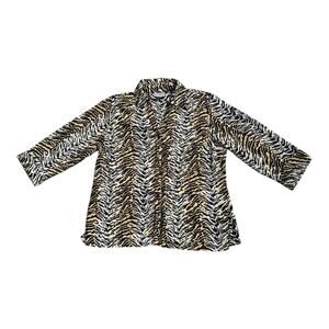 CORAL BAY Womens Plus Size 2X Animal Print Button Up Long Sleeve Shirt